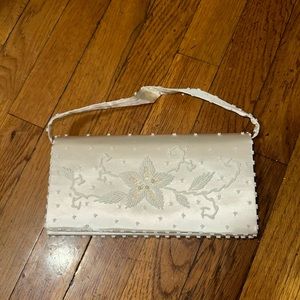 Vintage Handmade White satin & beaded evening purse